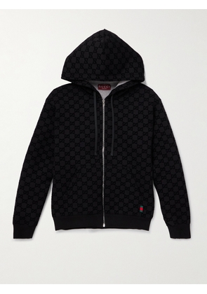 Gucci - Logo-Flocked Jersey Zip-Up Hoodie - Men - Black - S