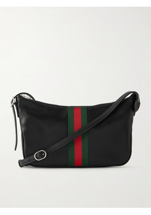 Gucci - Lunetta Webbing-Trimmed Leather Messenger Bag - Men - Black