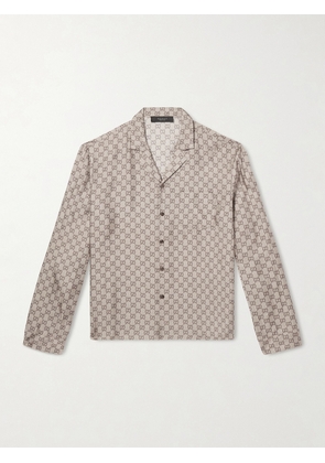 Gucci - Camp-Collar Logo-Jacquard Silk-Twill Shirt - Men - Neutrals - IT 48