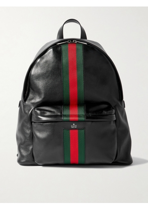 Gucci - Large Striped Webbing-Trimmed Leather Backpack - Men - Black