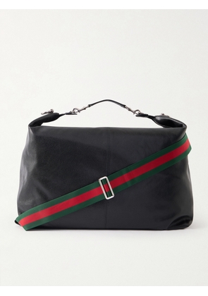 Gucci - Brera Large Webbing-Trimmed Full-Grain Leather Messenger Bag - Men - Black