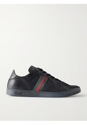 Gucci - Coda Webbing-Trimmed Leather Sneakers - Men - Black - UK 8