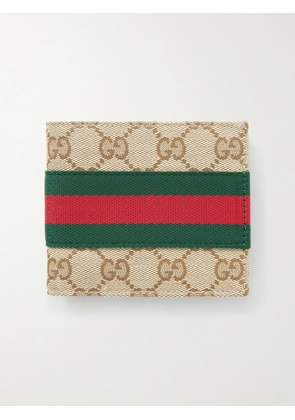 Gucci - Webbing-Trimmed Monogrammed Canvas Bi-Fold Wallet - Men - Neutrals
