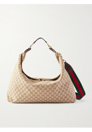 Gucci - Brera Large Webbing- and Leather-Trimmed Monogrammed Canvas Tote Bag - Men - Neutrals