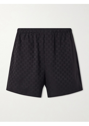 Gucci - Straight-Leg Logo-Jacquard Silk Shorts - Men - Black - IT 48