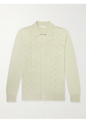 PIACENZA 1733 - Pointelle-Knit Silk and Cotton-Blend Cardigan - Men - Green - IT 46