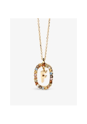 Womens PDPAOLA Initial F 18ct Yellow Gold-Plated Sterling-Silver and Semi-Precious Stones Pendant Necklace