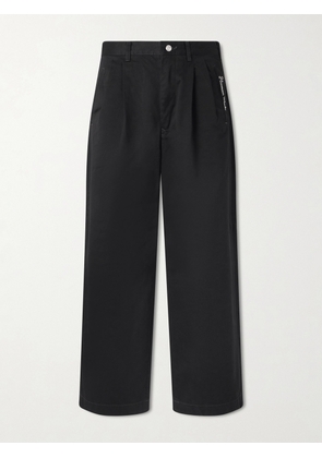 Human Made - Wide-Leg Logo-Embroidered Pleated Cotton-Twill Chinos - Men - Black - S