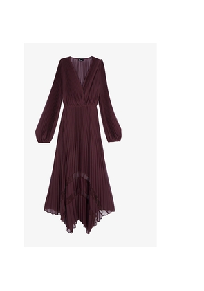 Womens The Kooples Asymmetric-Hem Pleated Woven Maxi Dress