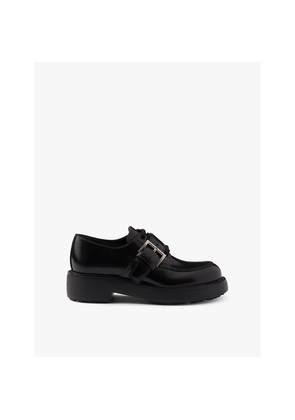 Womens Prada Branded-Buckle Brushed Leather Loafers