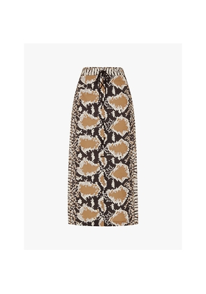 Womens Whistles Limited Edition Snake-Print High-Rise Cotton Midi Skirt