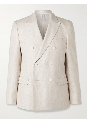 Mr P. - Double-Breasted Houndstooth Linen Suit Jacket - Men - Neutrals - 36