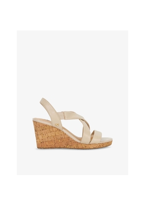 Womens Dune Kamies Cork Leather Wedge Sandals