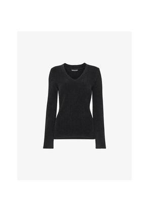 Womens Whistles V-Neck Chenille-Textured Stretch-Knit Jumper