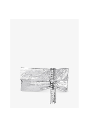 Womens Jimmy Choo Zandra Crystal-Embellished Metallic-Leather Clutch Bag