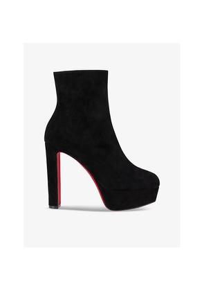 Womens Christian Louboutin Loo Booty 130 Velour Heeled Ankle Boots