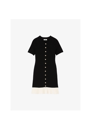 Womens Sandro Ruffle-Trim Knitted Mini Dress