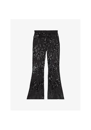 Womens The Kooples Flared-Leg Sequin-Embellished Trousers