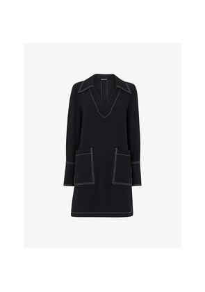 Womens Whistles Contrast-Stitch Oversized-Collar Woven Mini Dress