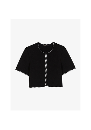 Womens Maje Short-Sleeved Striped-Trim Knitted Cardigan