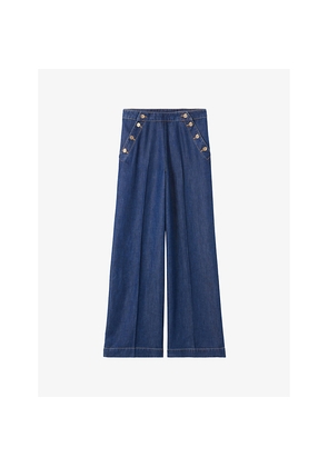 Womens Claudie Pierlot Wide-Leg Denim-Look Woven Sailor Trousers