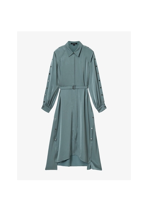 Womens Allsaints Lexi Asymmetric-Hem Belted-Waist Woven Midi Dress