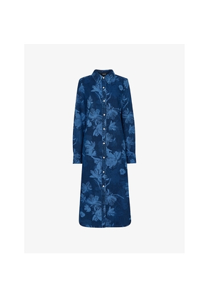 Womens Whistles Chalk-Print Relaxed-Fit Denim Shirt Dress