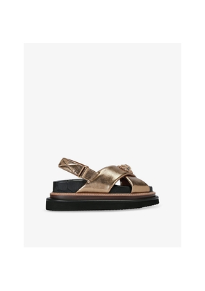 Womens Kurt Geiger London Orson Cross-Strap Metallic-Leather Flat Sandals