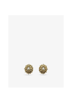 Womens Jennifer Gibson Jewellery Pre-Loved Jgj Oval Gold-Plated Metal and Faux-Pearl Stud Earrings