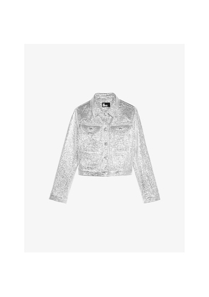 Womens The Kooples Patch-Pocket Regular-Fit Metallic Woven Jacket