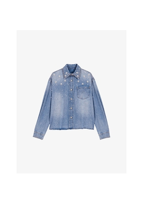 Womens Maje Flower-Embellished Denim Shirt