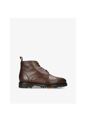 Mens Santoni Colin Lace-Up Flat Leather Ankle Boots