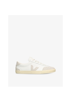 Mens Veja Volley Logo-Embroidered Leather Low-Top Trainers