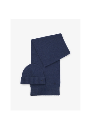 Mens Boss Branded Wool-Blend Scarf and Beanie Hat Set