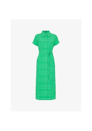 Womens Whistles Millie Short-Sleeve Tie-Waist Textured Stretch-Woven Midi Dress