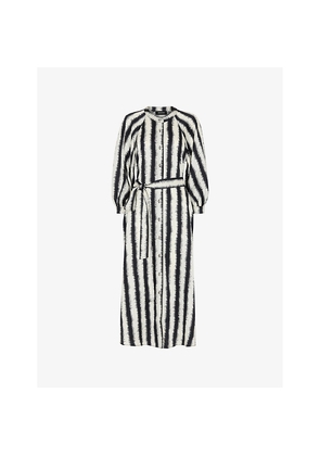 Womens Whistles Round-Neck Stripe-Pattern Woven Midi Dress