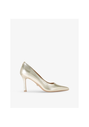 Womens Carvela Corletta Pointed-Toe Metallic Faux-Leather Heeled Courts