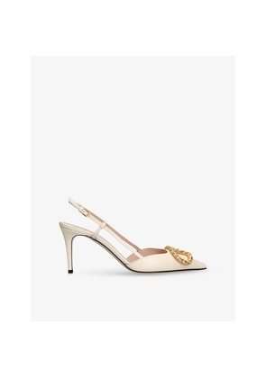 Womens Valentino Garavani Vlogo 80 Crystal-Embellished Leather Slingback Courts