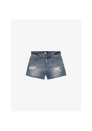 Womens The Kooples Wash-Effect Distressed Denim Shorts