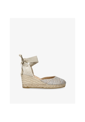 Womens Manebi Hamptons Ankle-Tie Raffia Espadrille Wedges