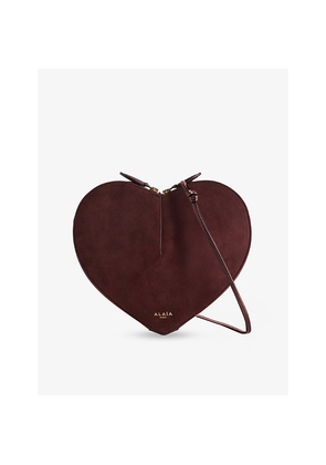 Womens Alaia Le Coeur Foil-Print Logo Leather Shoulder Bag