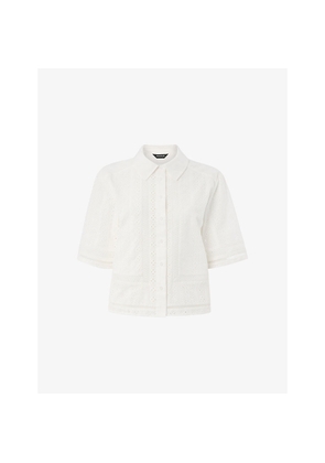 Womens Whistles Broderie Short-Sleeve Button-Down Cotton Shirt