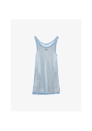 Womens Prada Triangle-Logo Cotton Mesh Mini Dress