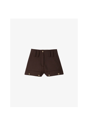 Womens Sandro Button-Embellished High-Rise Stretch-Woven Shorts