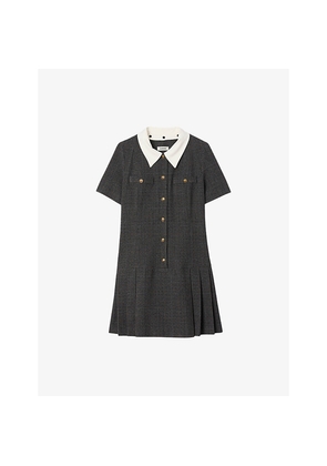 Womens Sandro Rhinestone-Embellished Short-Sleeve Pleated Stretch-Woven Mini Dress