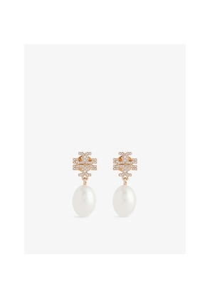 Womens Tory Burch Kira Pavé 18ct Yellow Gold-Plated Brass, Pearl and Crystal Drop Earrings