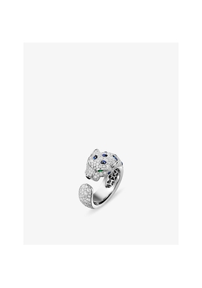 Womens Panthère De Cartier 18ct White-Gold, Emerald, Sapphires, Onyx and 2.98ct Diamond Ring