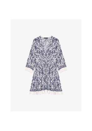 Womens Maje Fruit-Print Elasticated-Waist Pleated Woven Mini Dress