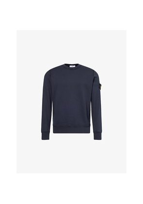 Mens Stone Island Brand-Patch Crewneck Cotton-Fleece Sweatshirt
