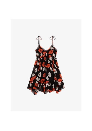 Womens The Kooples Floral-Print Asymmetric-Hem Woven Mini Dress